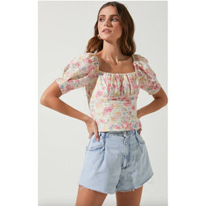 #20 ASTR The Label NWT Bondi Top Off White Pink Medium ACT16043B Floral Eyelet